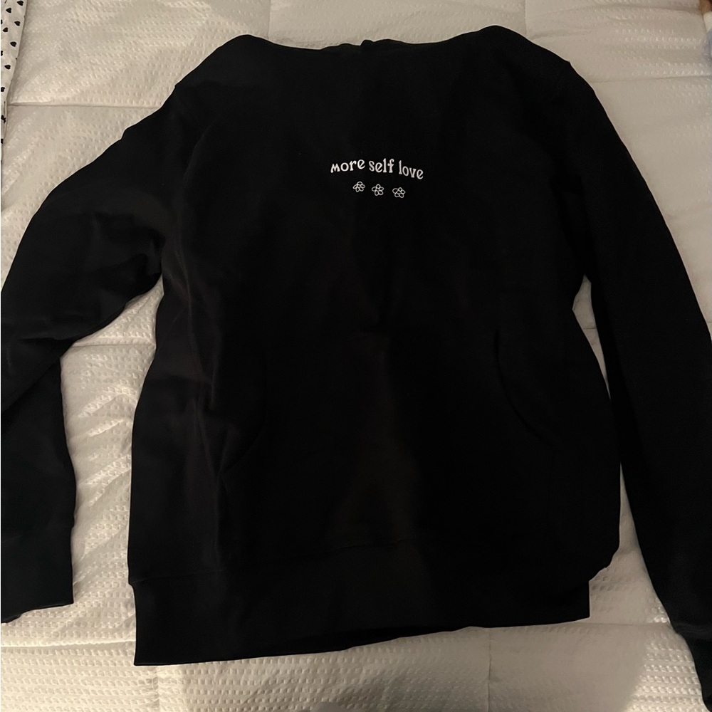Black Sweatshirt with 'More Self Love' Embroidery